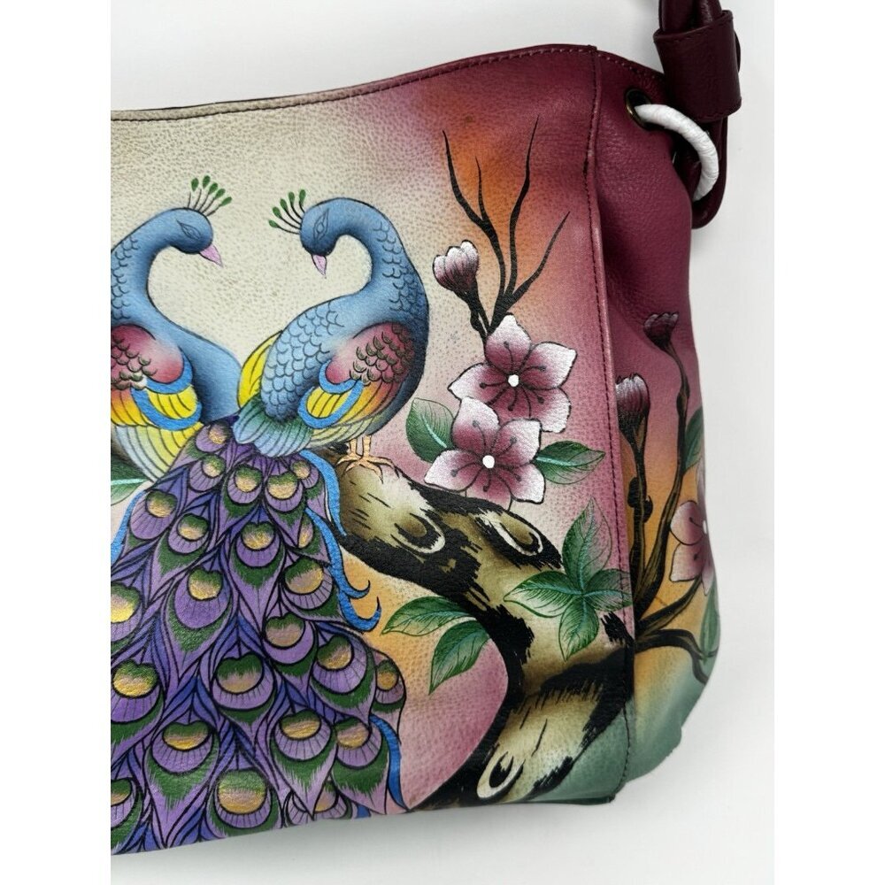 Anuschka hand-painted genuine leather hobo Peacock - Picture 4 of 16
